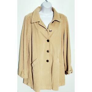 J.Jill Womens Tan Pleated Corduroy Shacket Size Medium Oversized Capsule Preppy